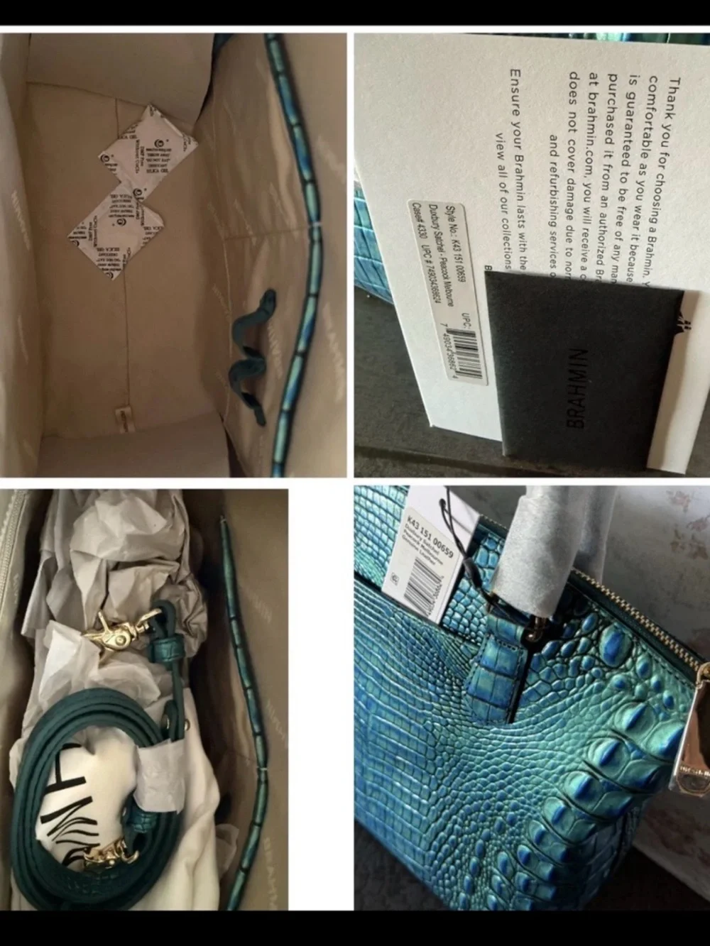 Brahmin Teal Iridescent Croc-Embossed Top-Handle Satchel - Picture 4 of 12